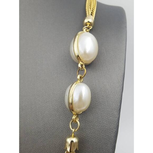 Vintage Simulated Pearl 3 Strand Extra Long Statement Necklace - Estate Find! - Picture 4 of 8